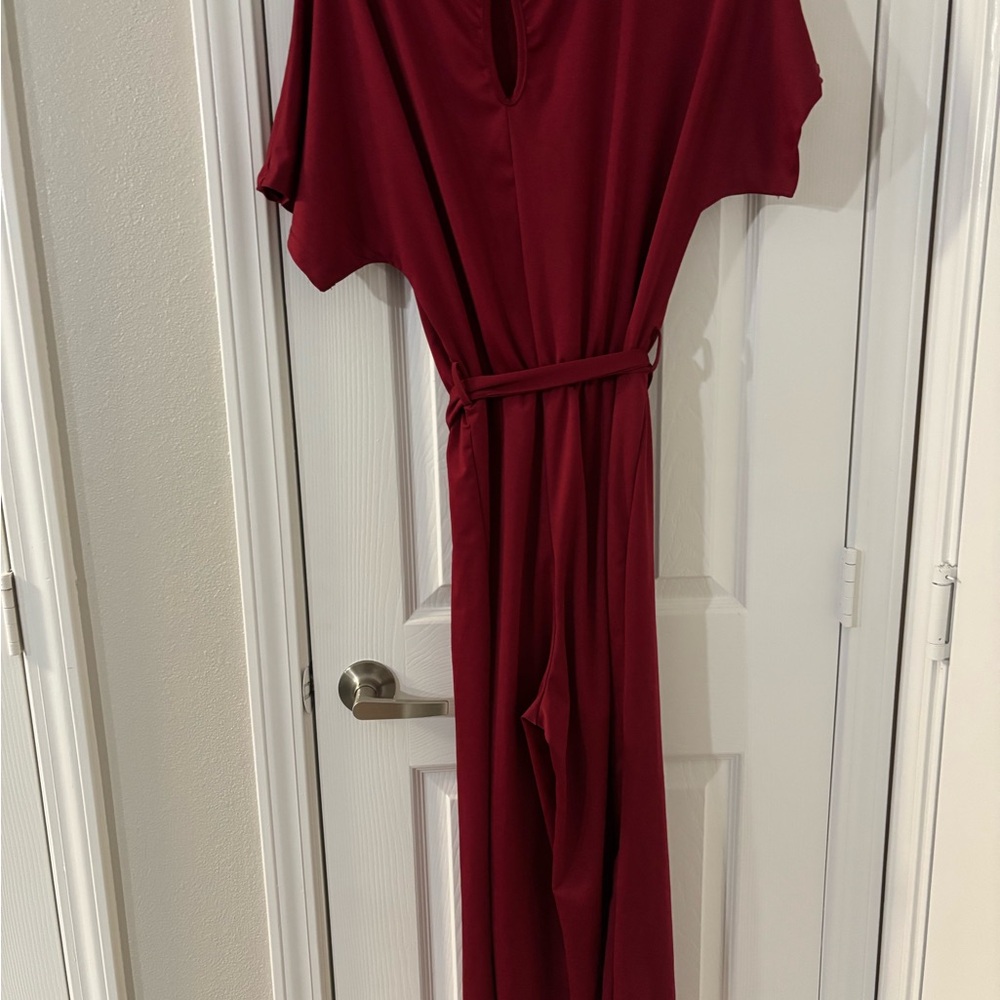 Elegant Red Jumpsuit with Belt